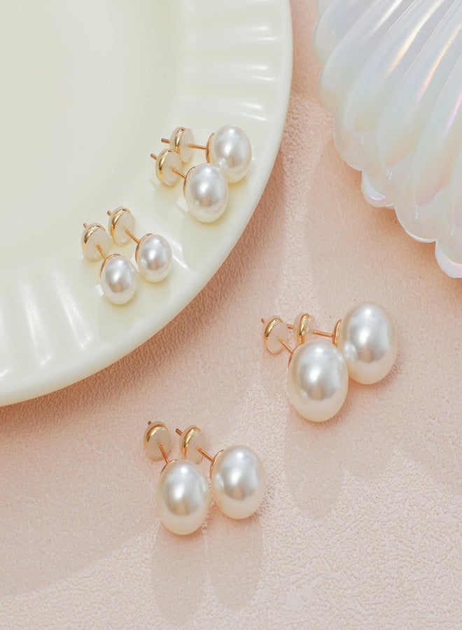 Sanglarst 4 Pairs Pearl Stud Earrings 14K Plated Gold Sterling Silver Post Hypoallergenic Earring stud Round Large size Simulated pearl 8mm-14mm Set Earrings for women - Image 5